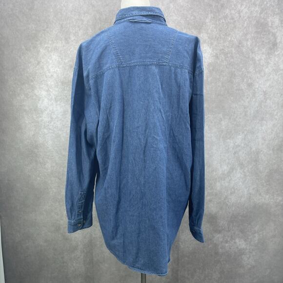 Vtg 90's Sz XL Artsy Classic Denim Chambray Embroidered Country Fall Leaves Tree - Picture 7 of 7